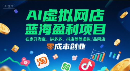 AI虚拟网店蓝海盈利项目，在家开淘宝、拼多多、抖店等虚拟品网店，零成本创业-轻创终点站