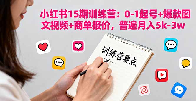 小红书15期训练营：0-1起号+爆款图文视频+商单报价，普遍月入5k-3w-轻创终点站