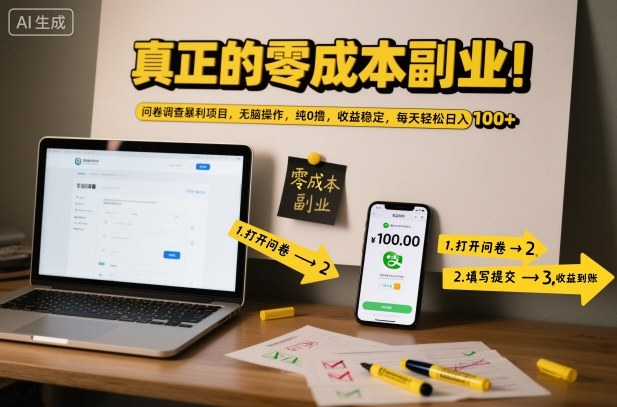 真正的零成本副业!问卷调查暴利项目,无脑操作,纯0撸,收益稳定,每天轻松日入100+【揭秘】-轻创终点站