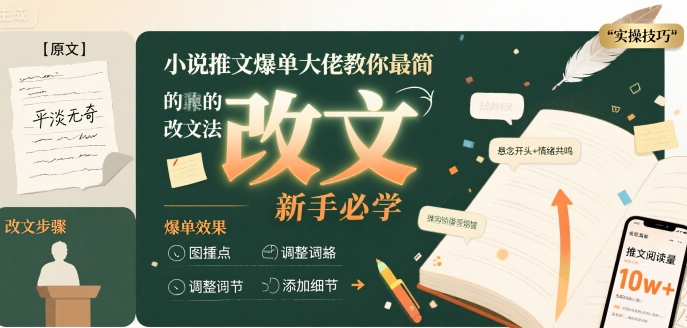 小说推文爆单大佬教你最简单的改文方法实操课，新手必学-轻创终点站