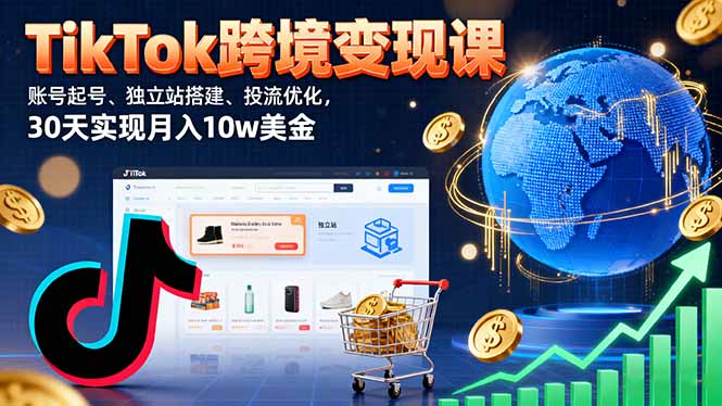 TikTok跨境变现课：账号起号、独立站搭建、投流优化，30天实现月入10w美金-轻创终点站