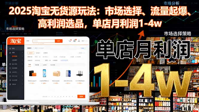 2025淘宝无货源玩法：市场选择、流量起爆、高利润选品，单店月利润1-4w-轻创终点站