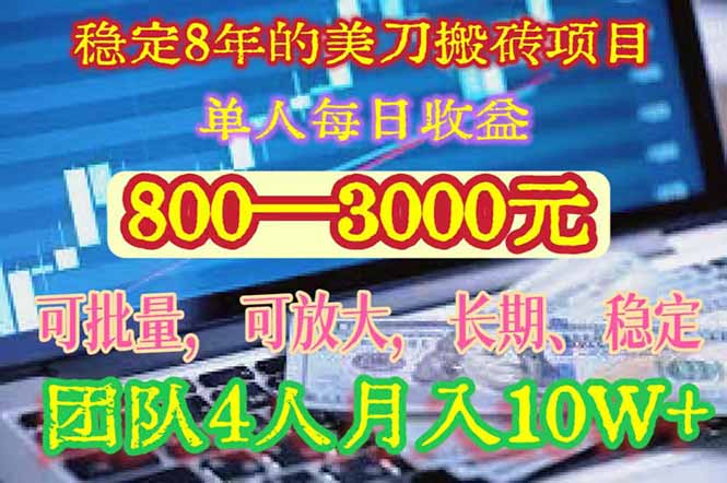 稳定8年的美刀搬砖项目，单人每日收益800—3000.团队4人月入10W+.可线下-轻创终点站