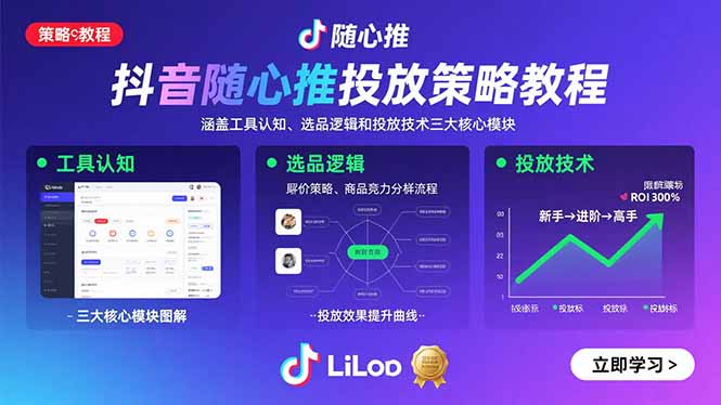 抖音随心推投放策略教程：涵盖工具认知、选品逻辑和投放技术三大核心模块-轻创终点站