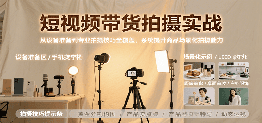 短视频带货拍摄实战，从设备准备到专业拍摄技巧全覆盖，系统提升商品场景化拍摄能力-轻创终点站