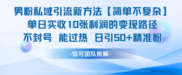 男粉私域引流新方法，单日收10张利润，日引流50+精准粉-轻创终点站