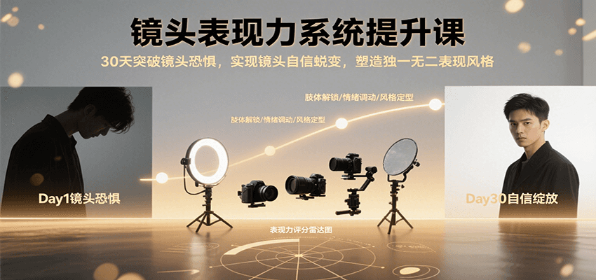 镜头表现力系统提升课，30天突破镜头恐惧实现自信蜕变，塑造独一无二表现风格-轻创终点站