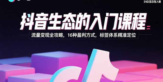 抖音生态的入门课程：流量变现全攻略，16种盈利方式，标签体系精准定位-轻创终点站