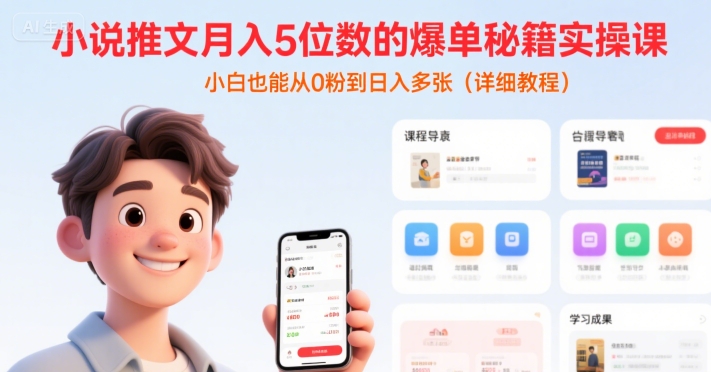 小说推文月入5位数的爆单秘籍实操课，，小白也能从0粉到日入多张(详细教程)-轻创终点站
