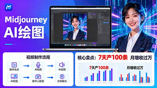 AI绘图照片开口说话视频制作：Midjourney+数字人，7天产100条月增收过万-轻创终点站
