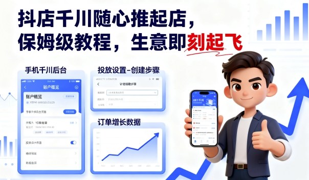 抖店千川随心推起店，保姆级教程，生意即刻起飞-轻创终点站