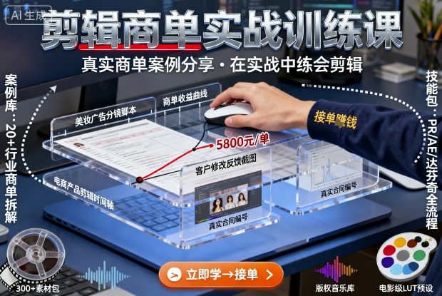 剪辑商单实战训练课，真实商单案例分享，在实战中练会剪辑-轻创终点站