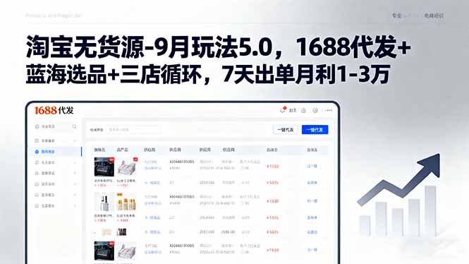 淘宝无货源-9月玩法5.0，1688代发+蓝海选品+三店循环，7天出单月利1-3万-轻创终点站