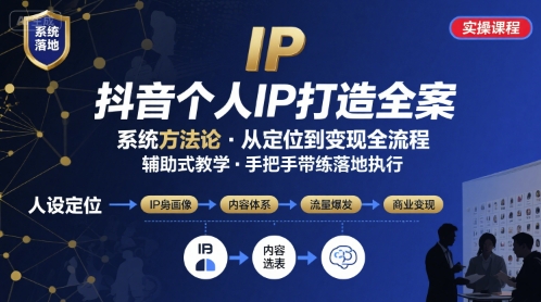 抖音个人IP系统落地实操大课，实操课程，辅助落地-轻创终点站