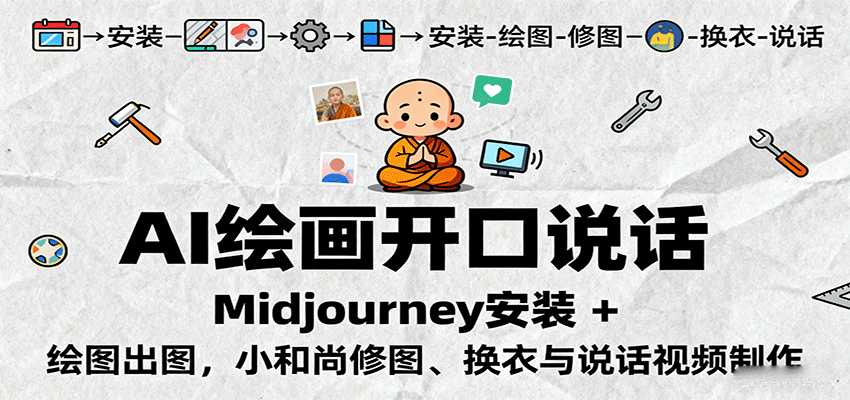AI绘画开口说话，Midjourney安装 + 绘图出图，小和尚修图、换衣与说话视频制作-轻创终点站