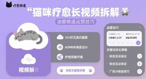 猫咪疗愈长视频拆解 &油管频道运营技巧-轻创终点站