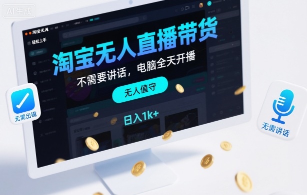 淘宝无人直播带货，不需要出镜，不需要讲话，电脑全天开播，轻松上手，日入1k+【揭秘】-轻创终点站