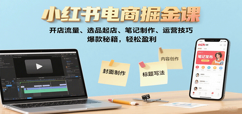 小红书电商掘金课：开店流量、选品起店、笔记制作、运营技巧，爆款秘籍，轻松盈利-轻创终点站
