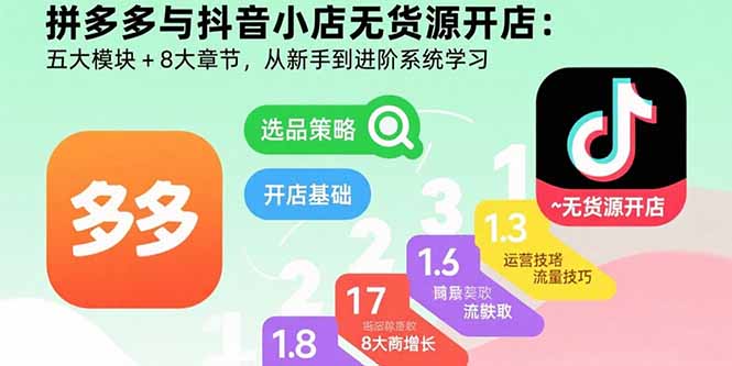 拼多多与抖音小店无货源开店：五大模块+8大章节，从新手到进阶系统学习-轻创终点站