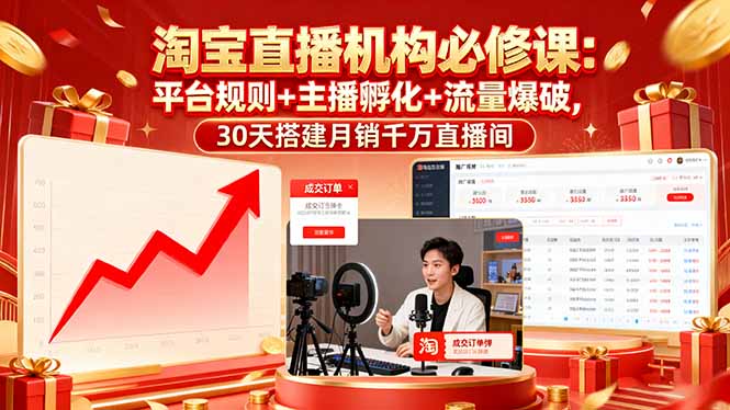 淘宝直播机构必修课：平台规则/主播孵化/流量爆破,30天搭建月销千万直播间-轻创终点站