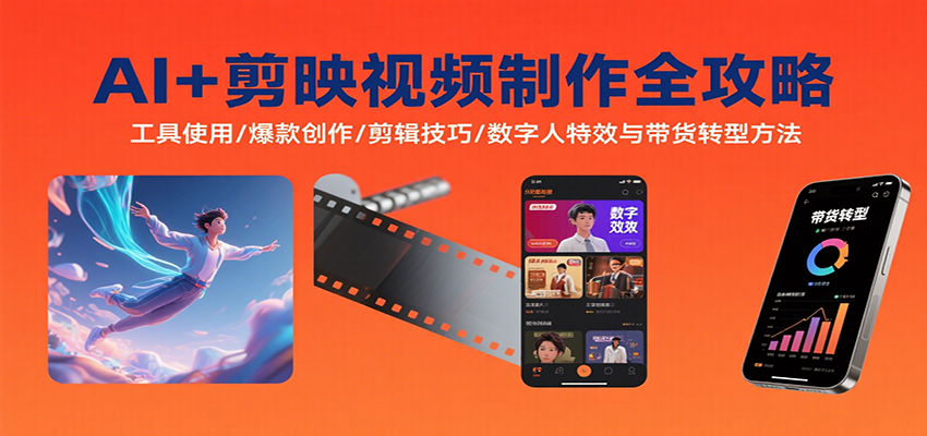 AI+剪映视频制作全攻略：工具使用/爆款创作/剪辑技巧/数字人特效与带货转型方法-轻创终点站