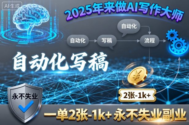 2025年来做AI写作大师，自动化写稿，一单2张-1k+，永不失业副业-轻创终点站