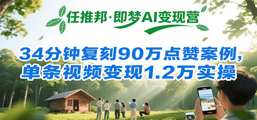 任推邦·即梦AI变现营，34分钟复刻90万点赞案例，单条视频变现1.2万实操-轻创终点站