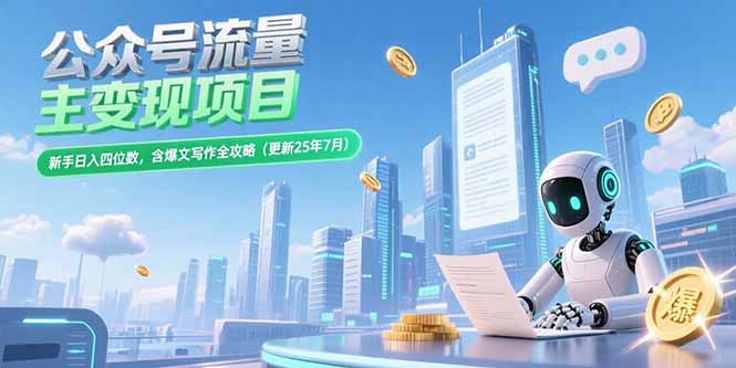 公众号流量主变现项目，新手日入四位数，含爆文写作全攻略(更新25年7月-轻创终点站