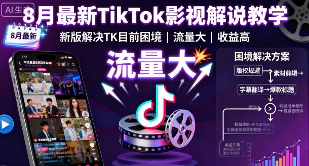 8月最新TikTok影视解说教学，新版解决TK目前困境，流量大，收益高-轻创终点站