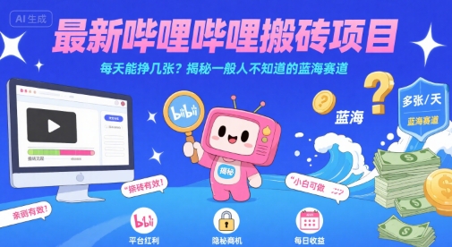 最新哔哩哔哩上B站搬砖项目，每天能挣几张？揭秘一般人不知道的蓝海赛道-轻创终点站
