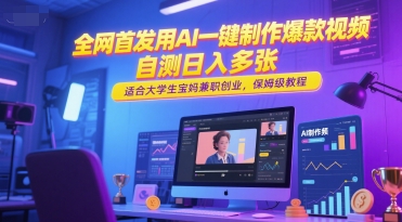 全网首发用AI一键制作爆款视频，自测日入多张，适合大学生宝妈兼职创业，保姆级教程-轻创终点站