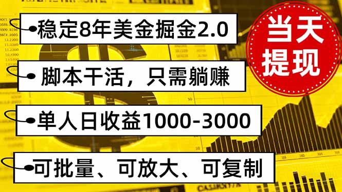 稳定8年美金掘金2.0脚本干活，只需躺赚。单人日收益1000-3000可批量、…-轻创终点站