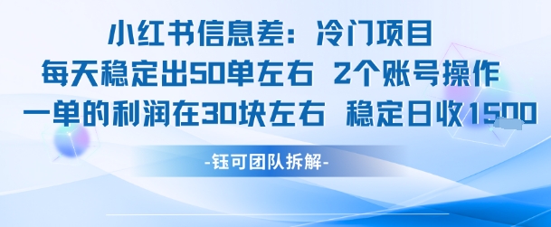 小红书信息差冷门项目一单利润30块每天稳定1.5k左右2个账号操作-轻创终点站