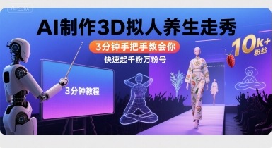 Ai制作3D拟人养生走秀，3分钟手把手教会你，快速起千粉万粉号-轻创终点站