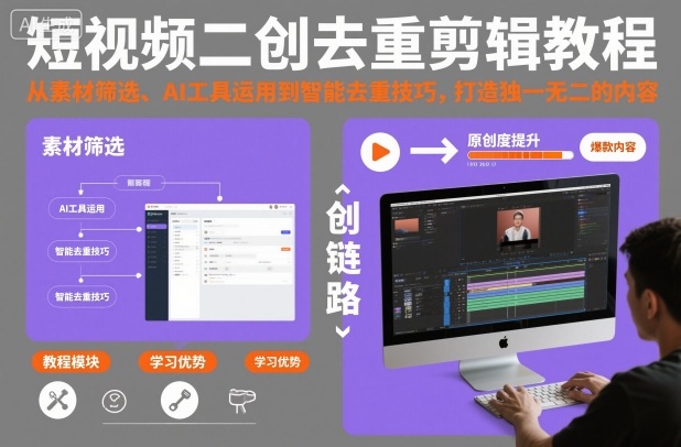 短视频二创去重剪辑教程，从素材筛选、AI工具运用到智能去重技巧，打造独一无二的内容-轻创终点站
