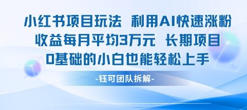 适合小白操作的小红书新项目，利用AI快速涨粉，收益每月平均1W+-轻创终点站