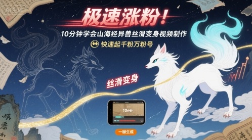 极速涨粉！10分钟学会山海经异兽丝滑变身视频制作，快速起千粉万粉号-轻创终点站