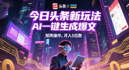 今日头条新玩法，AI一键生成爆文，矩阵操作，月入5位数-轻创终点站