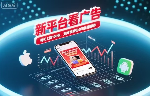 新台看广告,养好机一条5毛到5块,单机日入30到100,支持苹果安卓,可批量操作。-轻创终点站