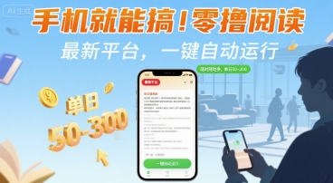 手机就能搞！零撸阅读挂G，最新平台，一键自动运行，随时随地挣，单日50-3张+【揭秘】-轻创终点站