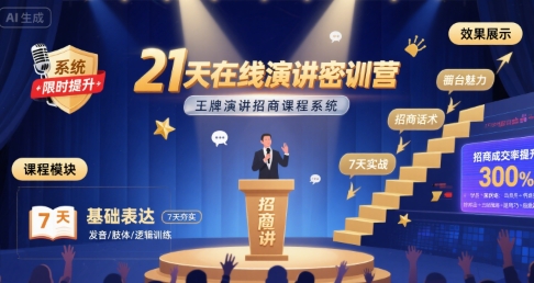 21天在线演讲密训营，王牌演讲招商课程系统-轻创终点站