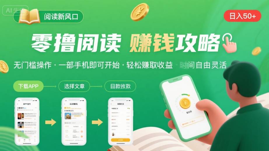 零撸阅读新风口，无门槛轻松挣，一部手机，日入 50-3张【揭秘】-轻创终点站
