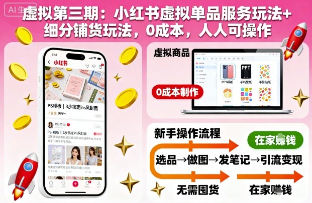 虚拟第三期：小红书虚拟单品服务玩法+细分铺货玩法，0成本，人人可操作(更新)-轻创终点站
