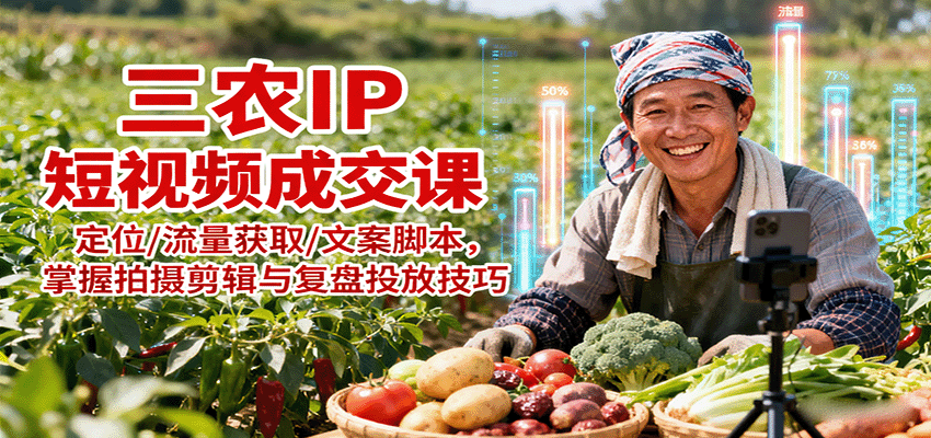 三农IP短视频成交课：定位/流量获取/文案脚本，掌握拍摄剪辑与复盘投放技巧-轻创终点站
