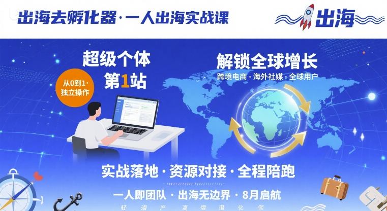 出海去孵化器，一人出海实战课，​超级个体第1站，解锁全球增长-轻创终点站