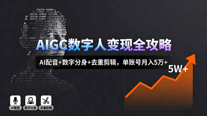 AIGC数字人变现全攻略，AI配音+数字分身+去重剪辑，单账号月入5万+-轻创终点站