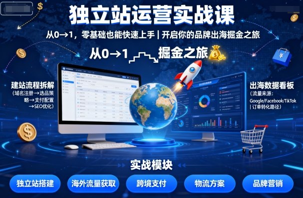 独立站运营实战课，​从0到1，零基础也能快速上手，开启你的品牌出海掘金之旅-轻创终点站
