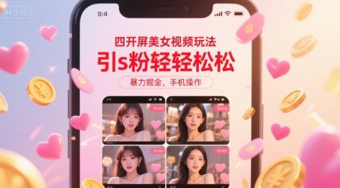 四开屏美女视频玩法，引s粉轻轻松松，暴力掘金，手机操作【揭秘】-轻创终点站