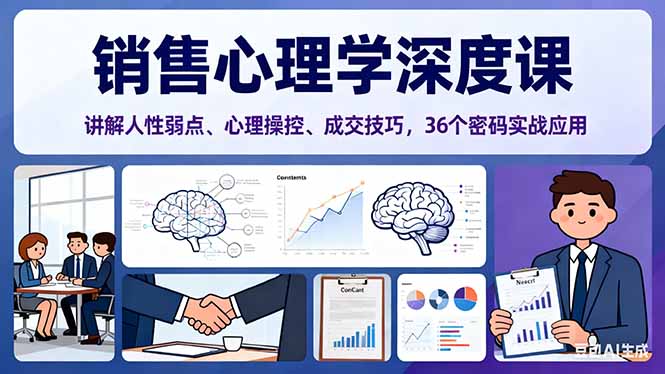 销售心理学深度课，讲解人性弱点、心理操控、成交技巧，36个密码实战应用-轻创终点站