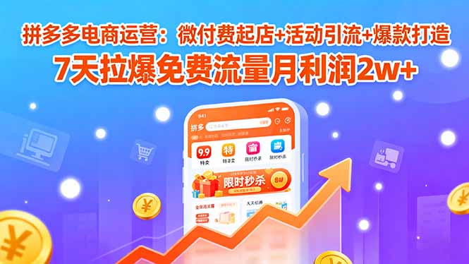 拼多多电商运营：微付费起店+活动引流+爆款打造 7天拉爆免费流量月利润2w+-轻创终点站